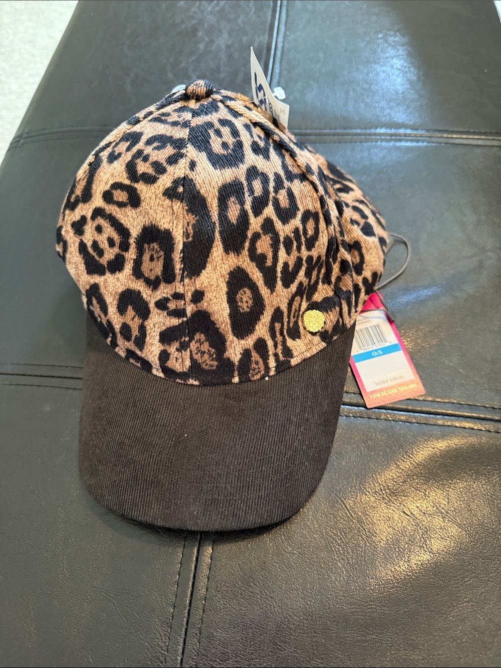 Vince Camuto Leopard Print Cap with Black Brim